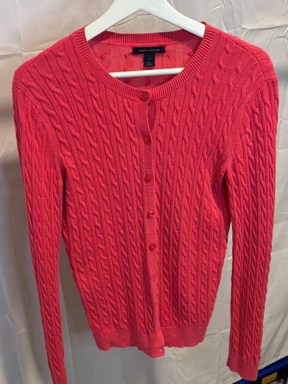 Tommy Hilfiger Red Cable-Knit Crewneck Cotton Sweater - Size S